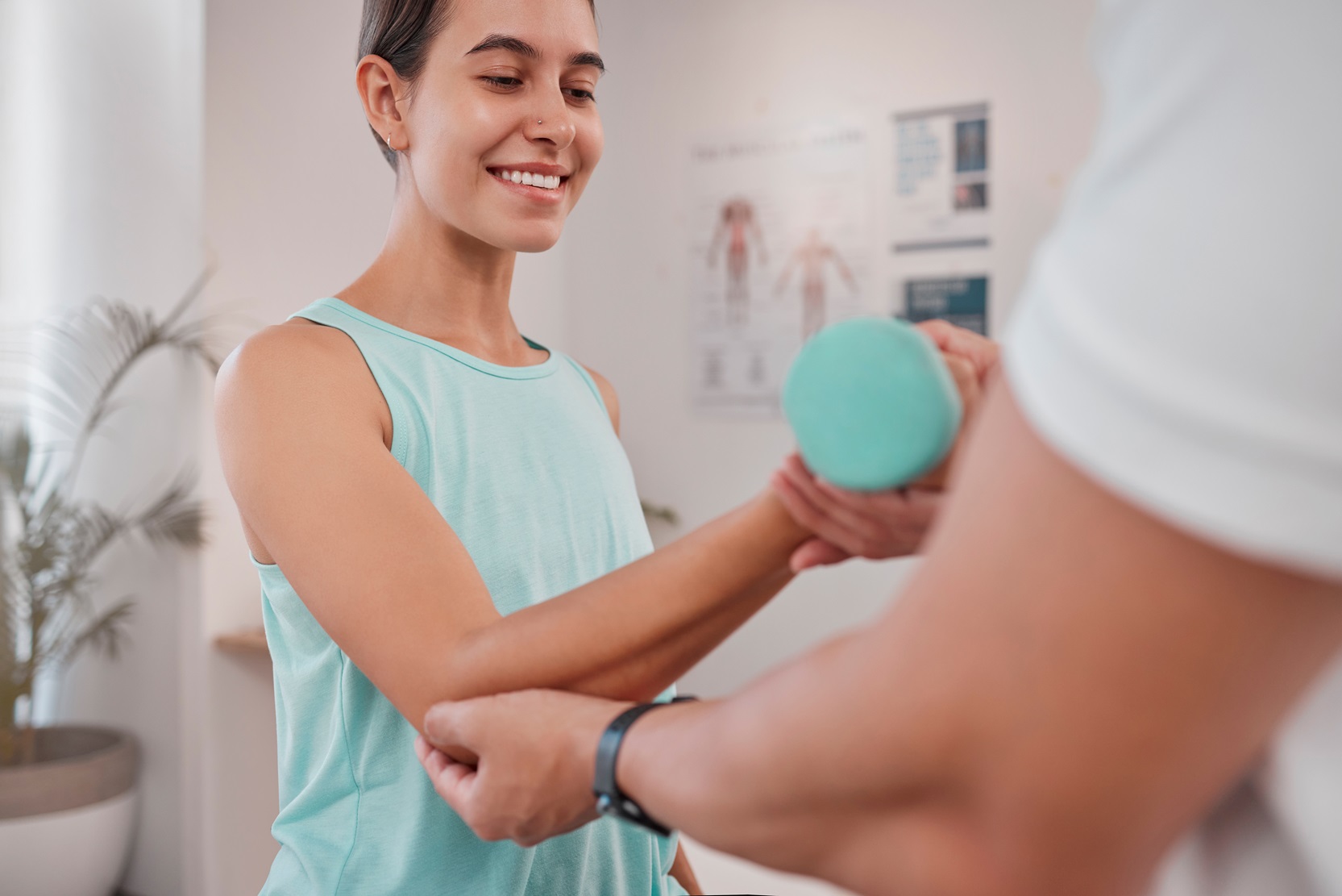 Physical therapy, physiotherapy and chiropractor do exercise with patient for recovery, healing and.